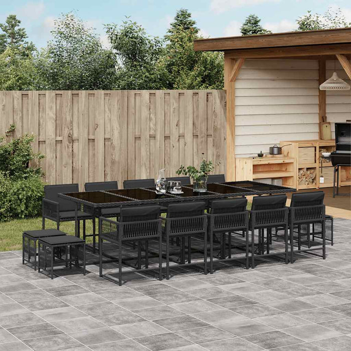 Set mobilier de grădină cu perne, 15 piese, negru, poliratan - WALTI WALTI