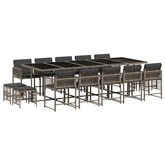 Set mobilier de grădină cu perne, 15 piese, gri, poliratan WALTI