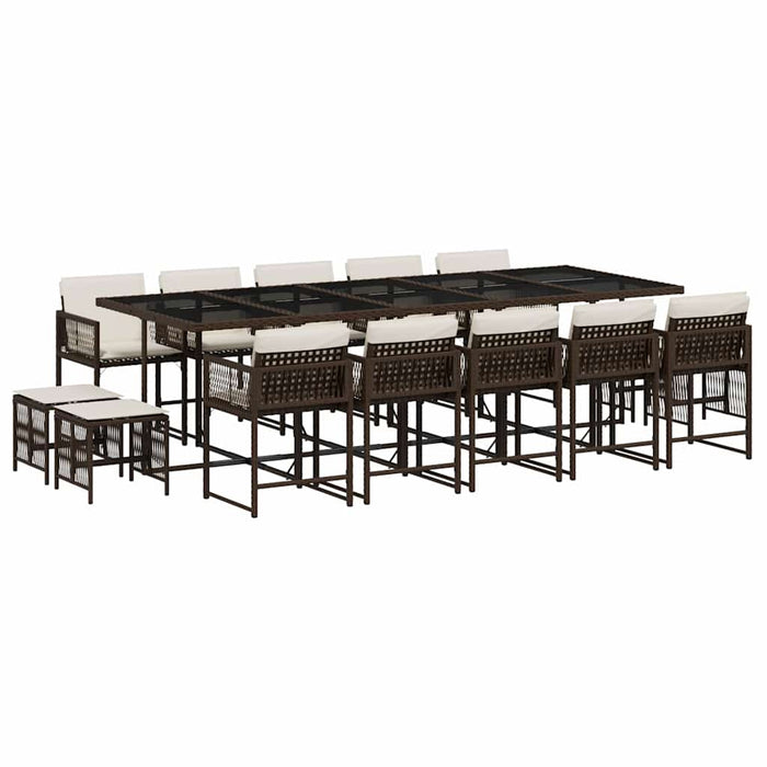 Set mobilier de grădină cu perne, 15 piese, maro, poliratan WALTI