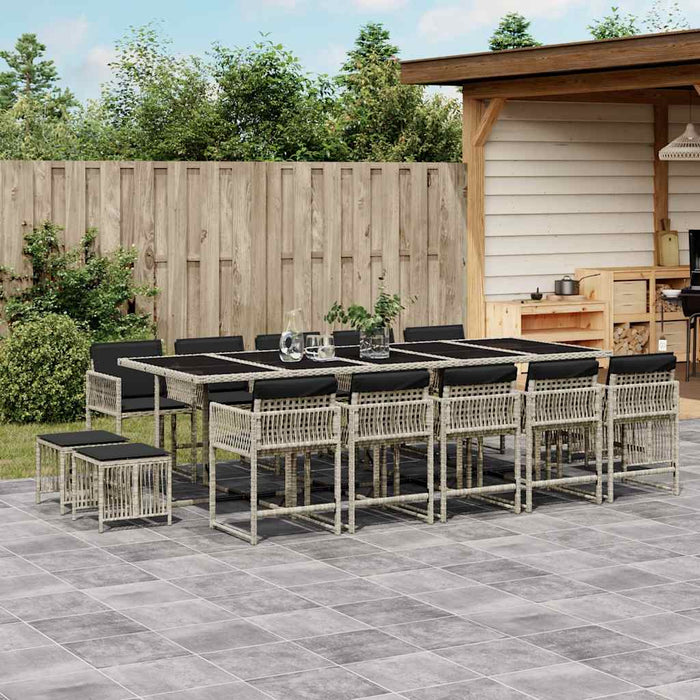 Set mobilier de grădină cu perne 15 piese gri deschis poliratan - WALTI WALTI