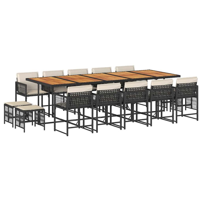 Set mobilier de grădină cu perne, 15 piese, negru, poliratan WALTI