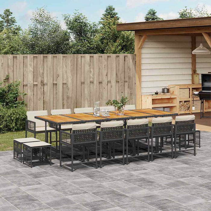 Set mobilier de grădină cu perne, 15 piese, negru, poliratan WALTI