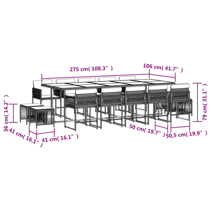 Set mobilier de grădină cu perne, 15 piese, bej, poliratan - WALTI WALTI