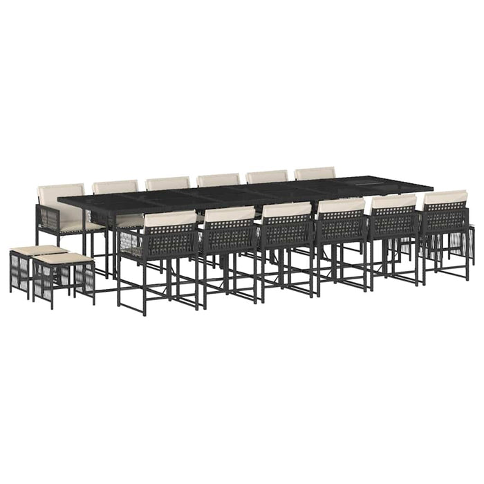 Set mobilier de grădină cu perne, 17 piese, negru, poliratan WALTI