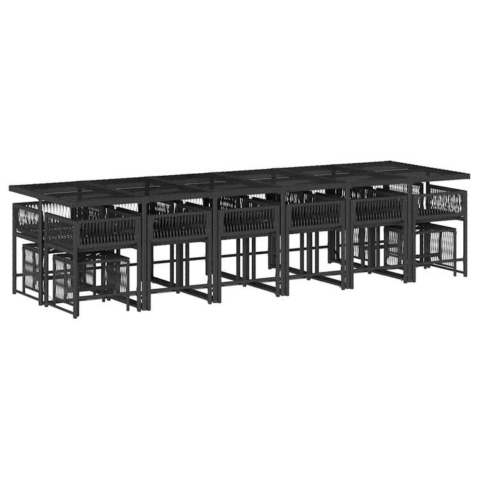 Set mobilier de grădină cu perne, 17 piese, negru, poliratan WALTI