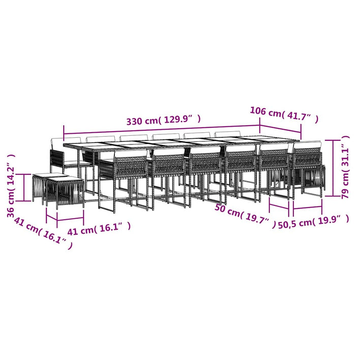 Set mobilier de grădină cu perne, 17 piese, negru, poliratan WALTI