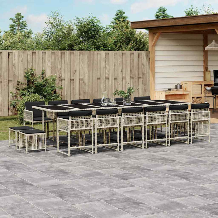 Set mobilier de grădină cu perne 17 piese gri deschis poliratan - WALTI WALTI