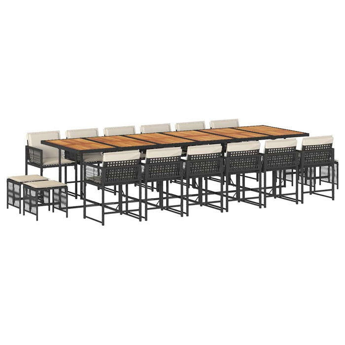 Set mobilier de grădină cu perne, 17 piese, negru, poliratan - WALTI WALTI