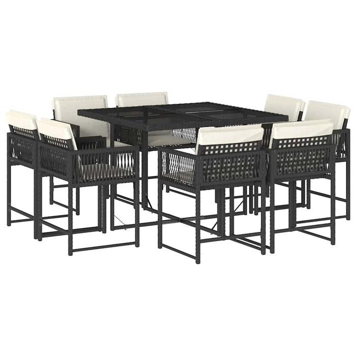 Set mobilier de grădină cu perne, 9 piese, negru, poliratan - WALTI WALTI