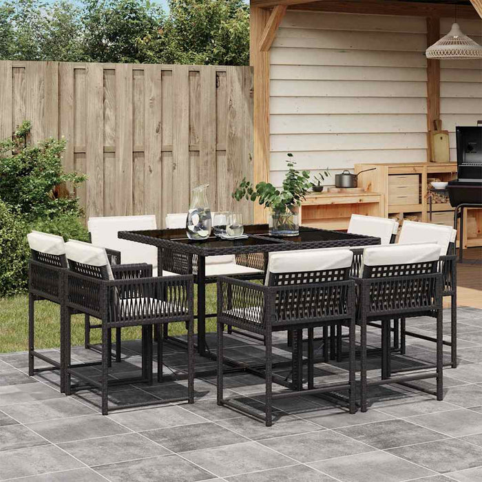 Set mobilier de grădină cu perne, 9 piese, negru, poliratan - WALTI WALTI