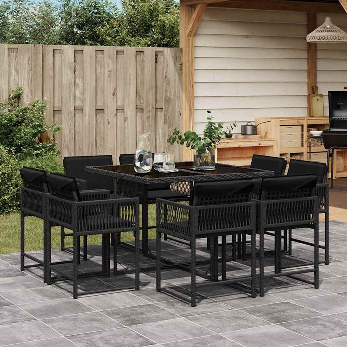 Set mobilier de grădină cu perne, 9 piese, negru, poliratan - WALTI WALTI