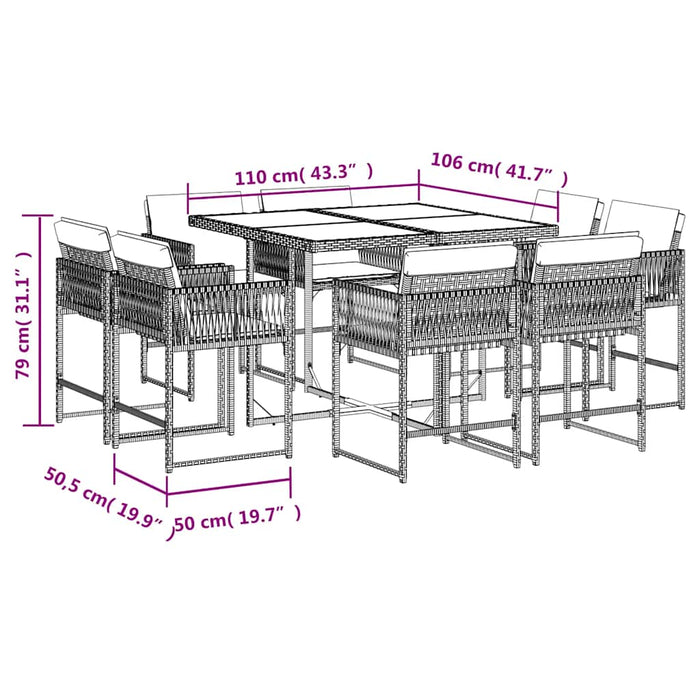 Set mobilier grădină cu perne, 9 piese, gri, poliratan - WALTI WALTI