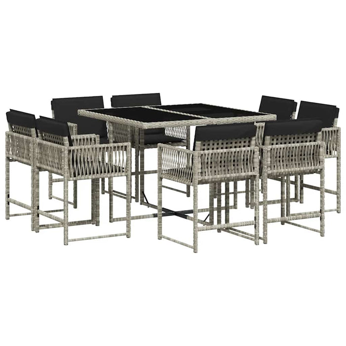 Set mobilier grădină cu perne, 9 piese, gri deschis, poliratan WALTI