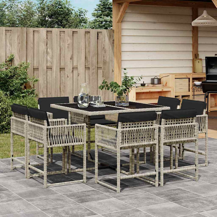 Set mobilier grădină cu perne, 9 piese, gri deschis, poliratan WALTI