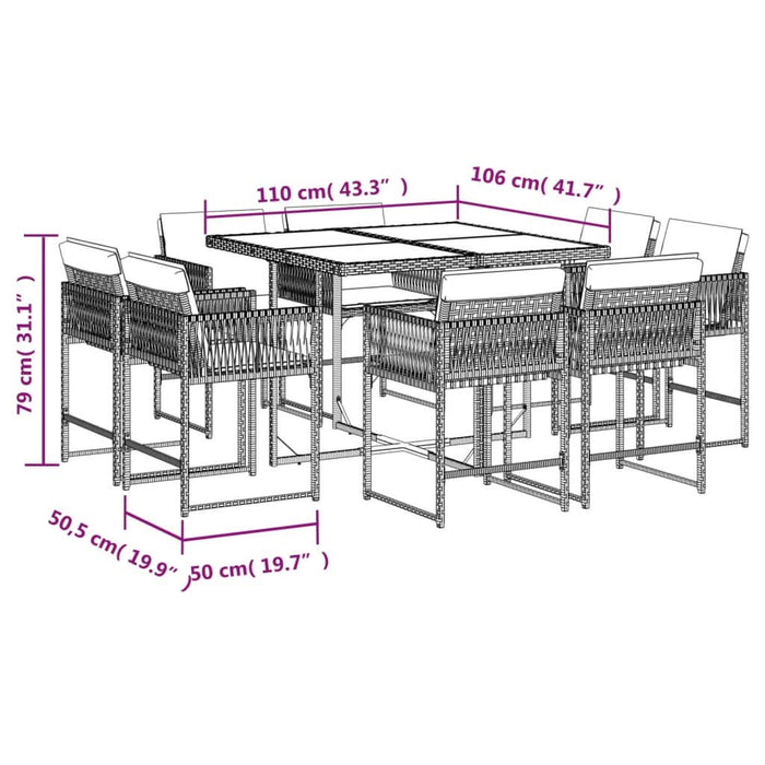 Set mobilier grădină cu perne, 9 piese, gri, poliratan - WALTI WALTI