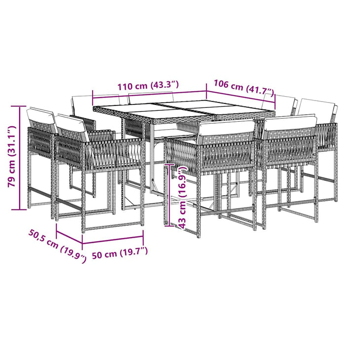 Set mobilier de grădină cu perne, 9 piese, negru, poliratan - WALTI WALTI