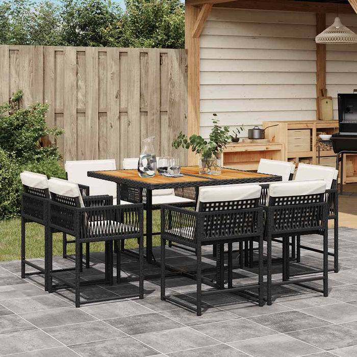 Set mobilier de grădină cu perne, 9 piese, negru, poliratan - WALTI WALTI