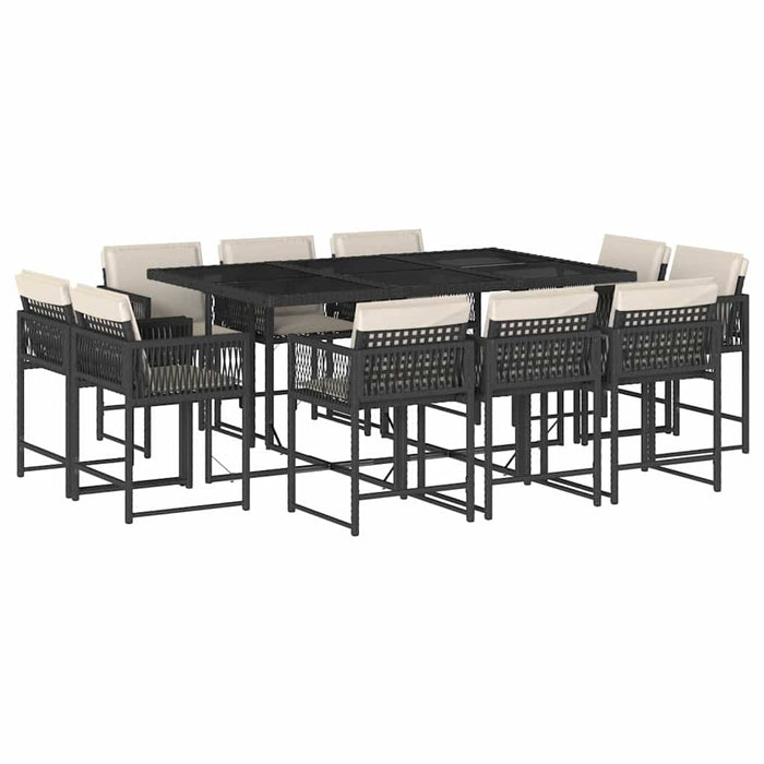 Set mobilier de exterior cu perne, 11 piese, negru, poliratan - WALTI WALTI