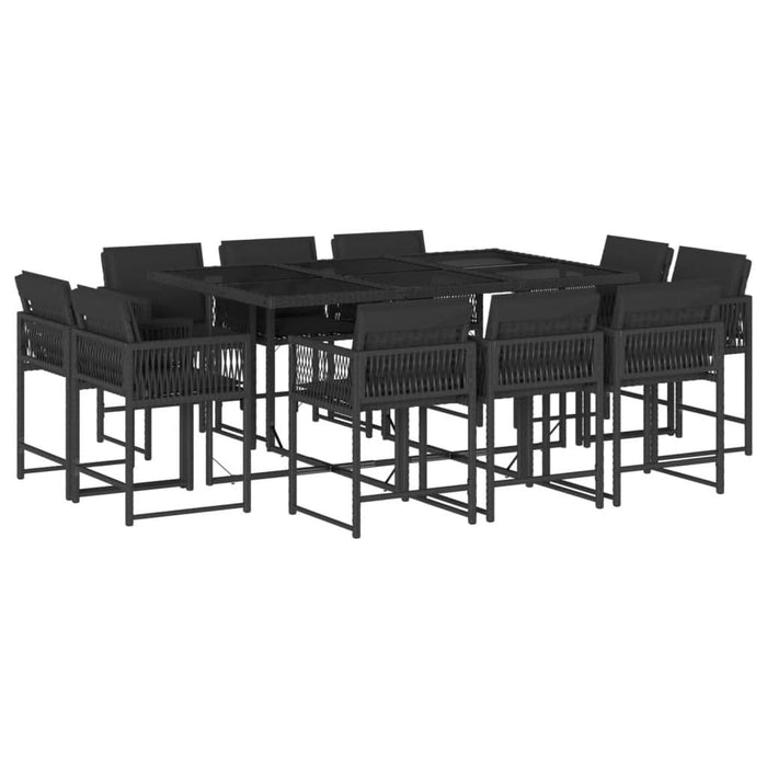 Set mobilier de exterior cu perne, 11 piese, negru, poliratan - WALTI WALTI