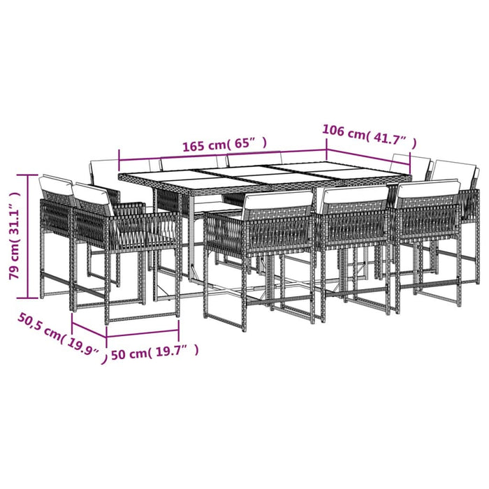 Set mobilier de exterior cu perne, 11 piese, negru, poliratan - WALTI WALTI