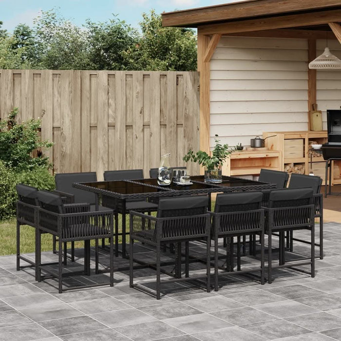 Set mobilier de exterior cu perne, 11 piese, negru, poliratan - WALTI WALTI