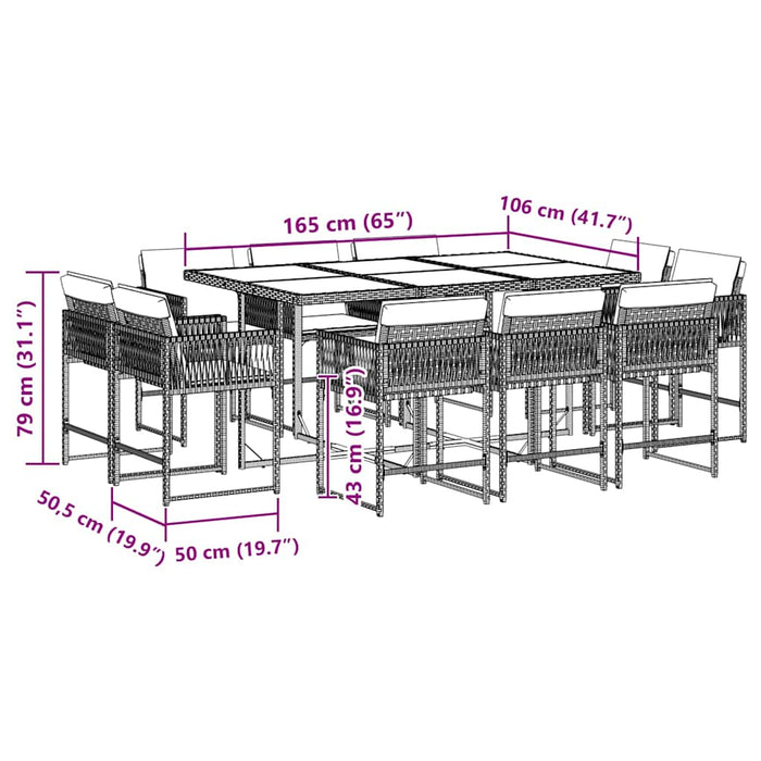 Set mobilier de exterior cu perne, 11 piese, negru, poliratan - WALTI WALTI