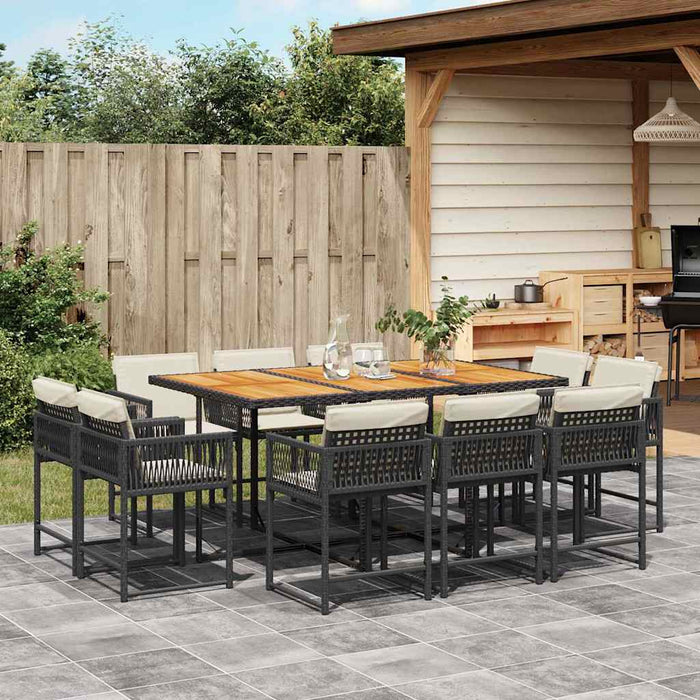 Set mobilier de exterior cu perne, 11 piese, negru, poliratan - WALTI WALTI