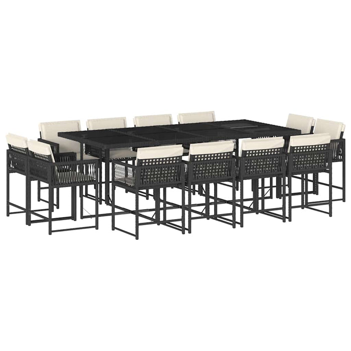 Set mobilier de grădină cu perne, 13 piese, negru, poliratan - WALTI WALTI