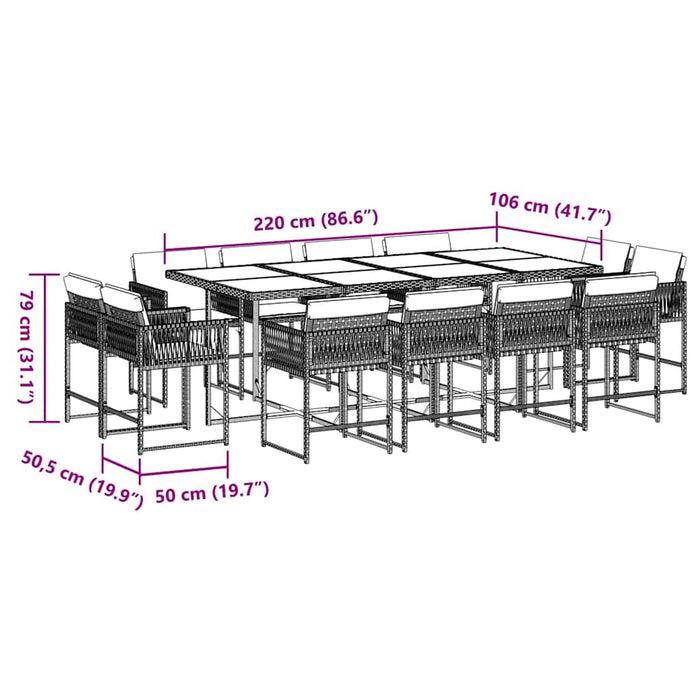 Set mobilier de grădină cu perne, 13 piese, negru, poliratan - WALTI WALTI