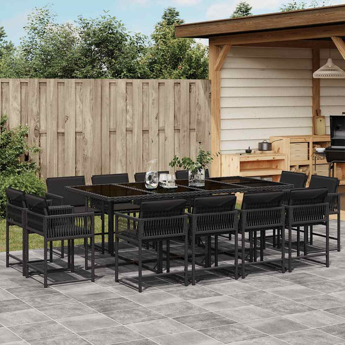 Set mobilier de grădină cu perne, 13 piese, negru, poliratan - WALTI WALTI