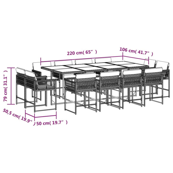 Set mobilier de grădină, 13 piese, maro, cu perne, poliratan - WALTI WALTI