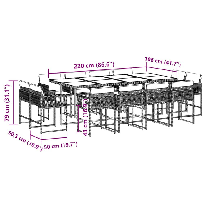 Set mobilier de grădină cu perne, 13 piese, negru, poliratan - WALTI WALTI