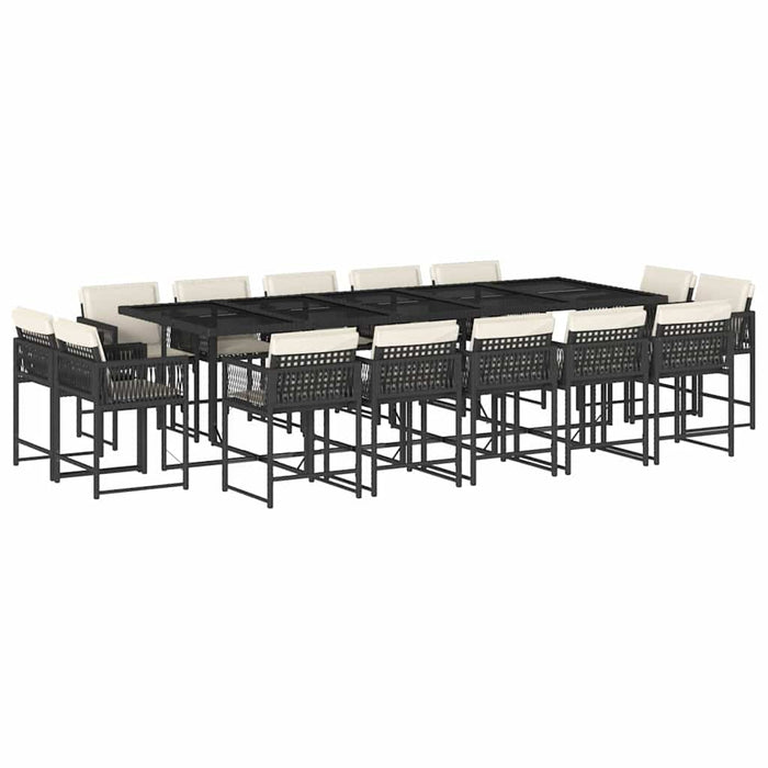 Set mobilier de grădină cu perne, 15 piese, negru, poliratan - WALTI WALTI