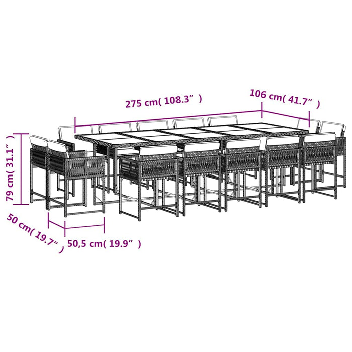 Set mobilier de grădină cu perne, 15 piese, negru, poliratan - WALTI WALTI