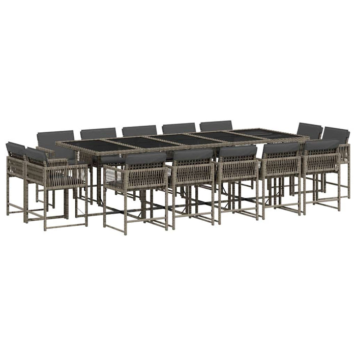Set mobilier de grădină cu perne, 15 piese, gri, poliratan - WALTI WALTI