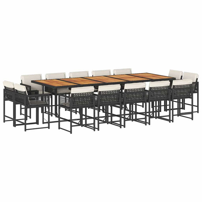 Set mobilier de grădină cu perne, 15 piese, negru, poliratan WALTI
