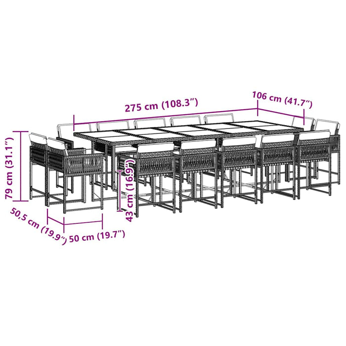 Set mobilier de grădină cu perne, 15 piese, negru, poliratan WALTI