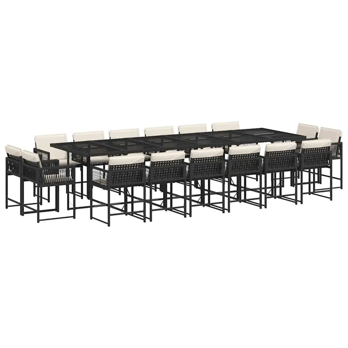 Set mobilier de grădină cu perne, 17 piese, negru, poliratan WALTI