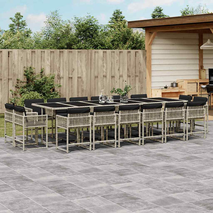 Set mobilier de grădină cu perne 17 piese gri deschis poliratan - WALTI WALTI