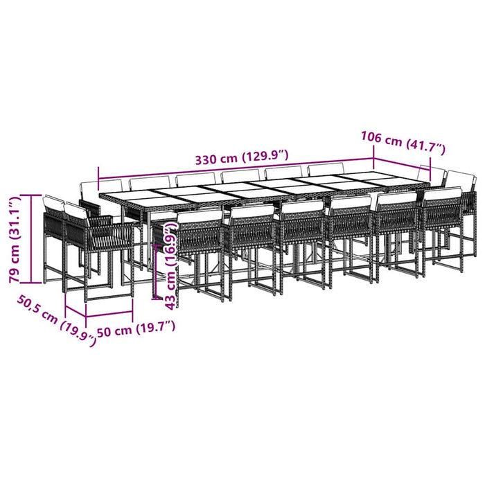 Set mobilier de grădină cu perne, 17 piese, negru, poliratan - WALTI WALTI