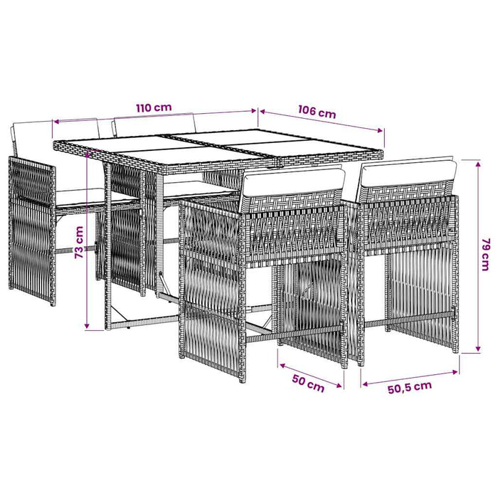 Set mobilier de grădină cu perne, 5 piese, negru, poliratan - WALTI WALTI