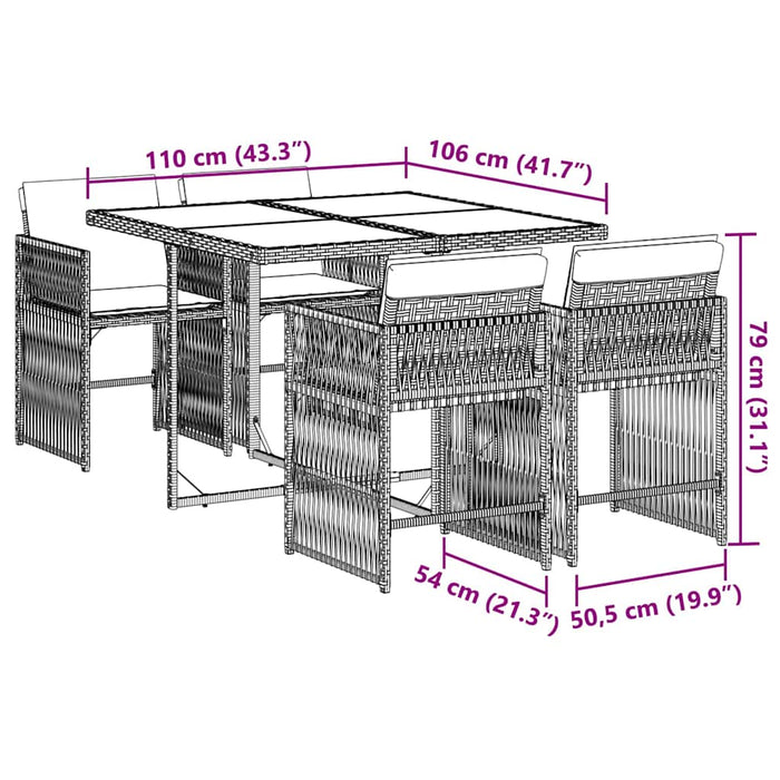 Set mobilier de grădină cu perne, 5 piese, gri, poliratan - WALTI WALTI