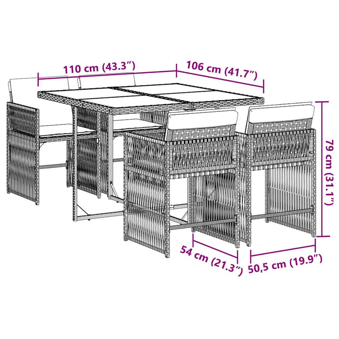 Set mobilier de grădină, 5 piese, cu perne, maro, poliratan - WALTI WALTI