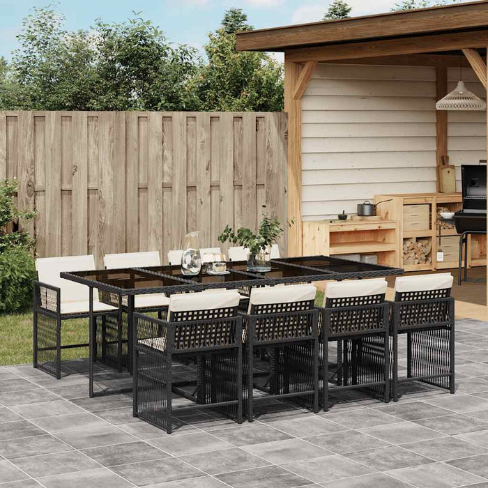 Set mobilier de grădină cu perne, 9 piese, negru, poliratan - WALTI WALTI