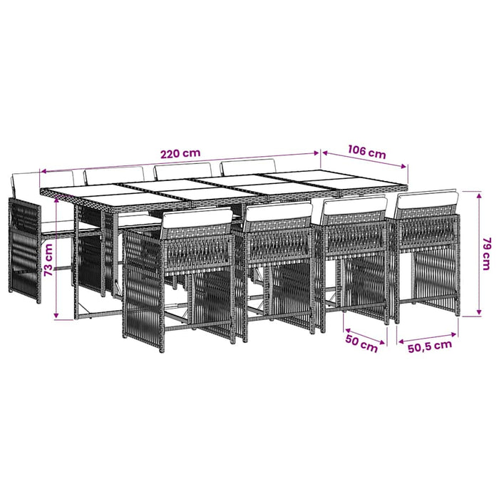 Set mobilier de grădină cu perne, 9 piese, negru, poliratan - WALTI WALTI