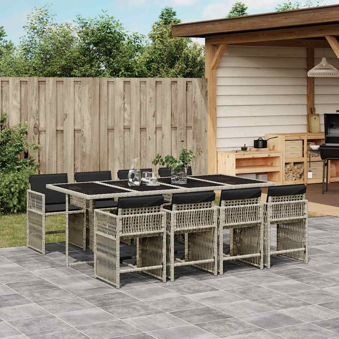 Set mobilier grădină cu perne, 9 piese, gri deschis, poliratan WALTI