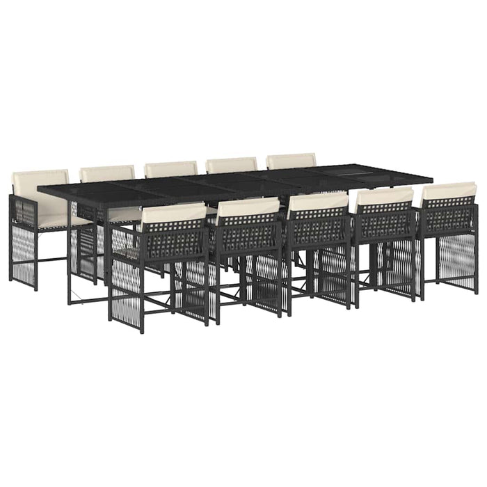 Set mobilier de exterior cu perne, 11 piese, negru, poliratan WALTI