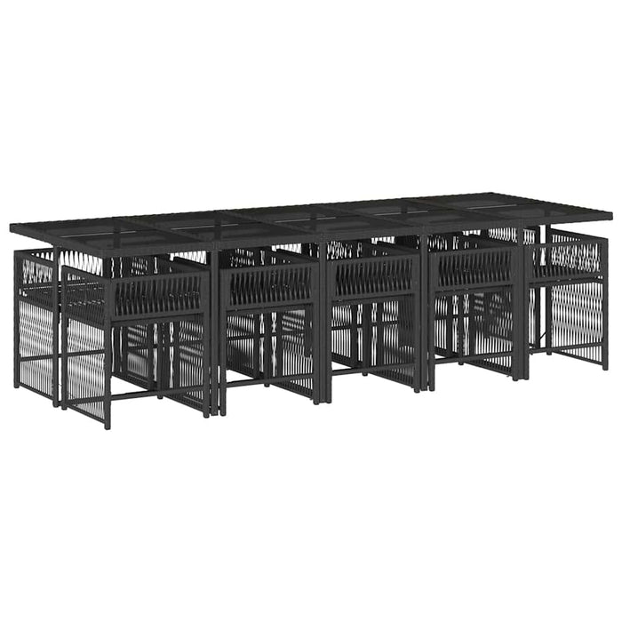 Set mobilier de exterior cu perne, 11 piese, negru, poliratan WALTI