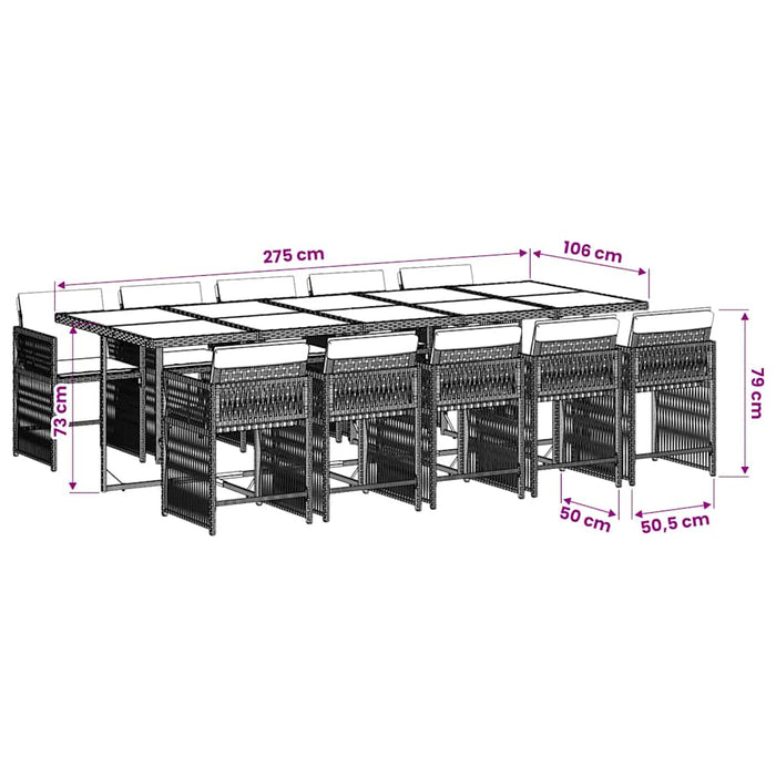 Set mobilier de exterior cu perne, 11 piese, negru, poliratan WALTI