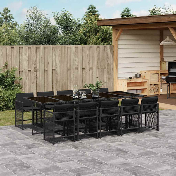 Set mobilier de exterior cu perne, 11 piese, negru, poliratan - WALTI WALTI